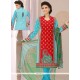 Eye-catchy Cotton Blue And Red Churidar Suit