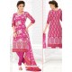Ethnic Mirror Work Cotton Hot Pink Churidar Suit