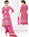 Ethnic Mirror Work Cotton Hot Pink Churidar Suit