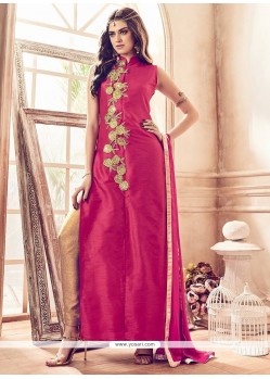 Aesthetic Banarasi Silk Hot Pink Embroidered Work Pant Style Suit