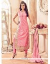 Enthralling Pink Banarasi Silk Churidar Designer Suit