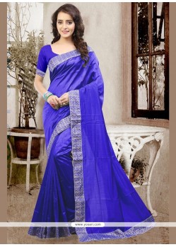 Congenial Blue Patch Border Work Art Silk Designer Traditional Saree
