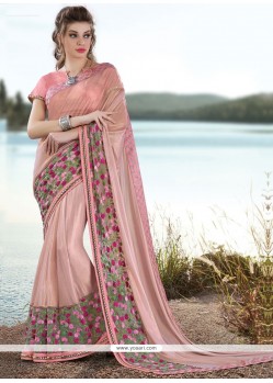 Enchanting Pink Embroidered Work Classic Saree