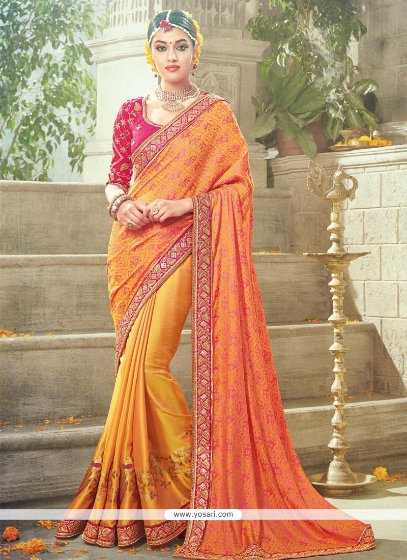 Blooming Art Silk Orange Traditional Designer Saree