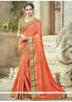 Catchy Art Silk Orange Resham Work Traditional Designer Saree
