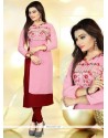 Vivid Faux Georgette Pink Embroidered Work Party Wear Kurti