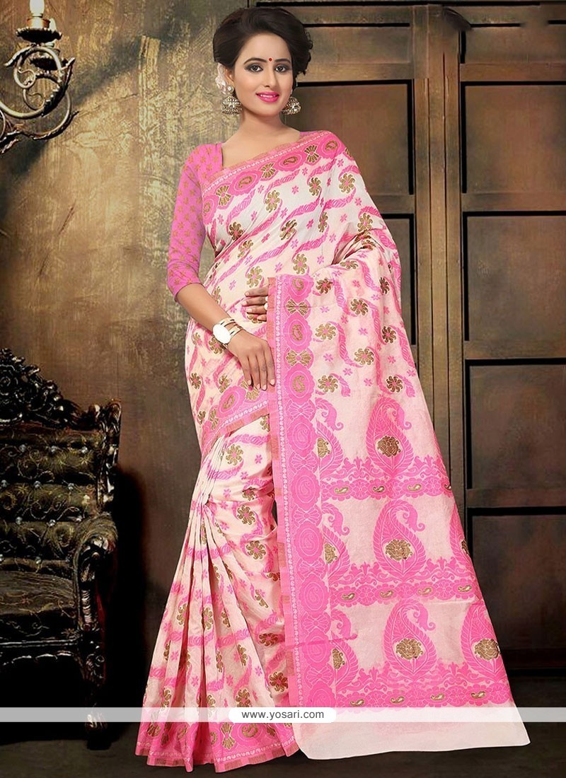 Immaculate Pink Print Work Printed Saree
