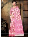 Sumptuous Pink Print Work Cotton Printed Saree
