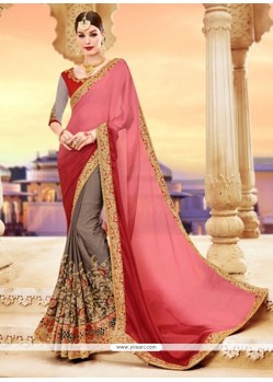 Paramount Patch Border Work Faux Georgette Shaded Saree