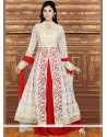 Epitome Red And White Faux Georgette Long Choli Lehenga