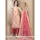 Celestial Chanderi Rose Pink And Yellow Resham Work Churidar Designer Suit