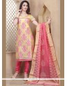 Celestial Chanderi Rose Pink And Yellow Resham Work Churidar Designer Suit