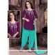 Purple And Turquoise Cotton Patiala Suit