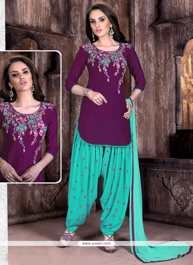 Buy Purple And Turquoise Cotton Patiala Suit | Punjabi Patiala Suits