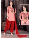 Pink And Red Cotton Patiala Suit