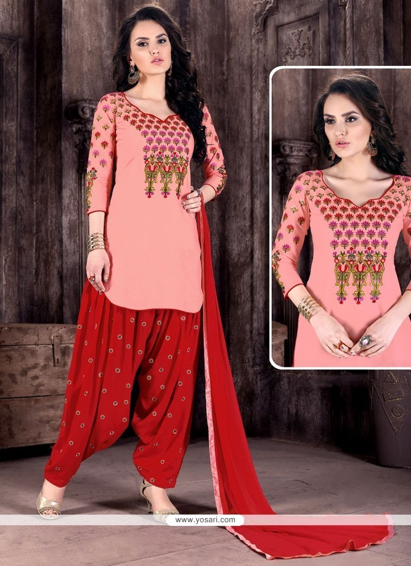 Buy Pink And Red Cotton Patiala Suit | Punjabi Patiala Suits