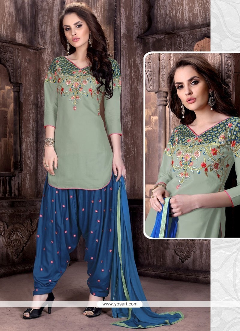 Buy Stupendous Cotton Embroidered Work Patiala Suit | Punjabi Patiala Suits