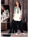 Stunning Black And White Embroidered Work Cotton Patiala Suit