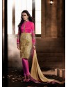 Pink And Golden color Bhagalpuri Silk Churidar Suit