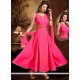Swanky Hot Pink Lace Work Art Silk Readymade Anarkali Salwar Suit