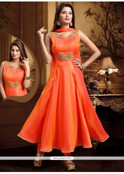 Surpassing Orange Readymade Anarkali Salwar Suit