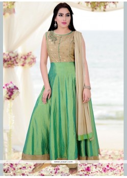 Stupendous Art Silk Green Readymade Anarkali Salwar Suit