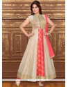 Fascinating Cotton Beige And Peach Readymade Anarkali Salwar Suit