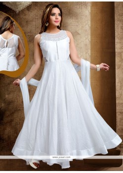 Fantastic White Lace Work Fancy Fabric Readymade Anarkali Salwar Suit