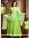 Swanky Lace Work Green Readymade Anarkali Salwar Suit