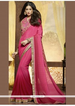Excellent Chiffon Satin Hot Pink Stone Work Shaded Saree