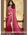 Excellent Chiffon Satin Hot Pink Stone Work Shaded Saree