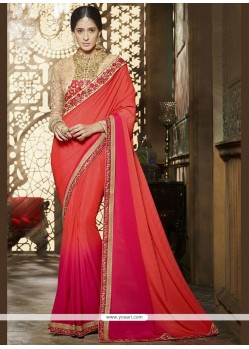 Royal Resham Work Hot Pink And Orange Shaded Saree