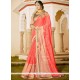 Peppy Rose Pink Patch Border Work Faux Chiffon Classic Saree