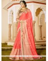Peppy Rose Pink Patch Border Work Faux Chiffon Classic Saree