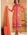 Orange And Pink Georgette Churidar Suit