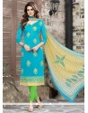 Delectable Turquoise Churidar Suit
