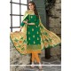 Brilliant Green Embroidered Work Chanderi Cotton Churidar Suit
