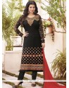 Ayesha Takia Faux Georgette Black Lace Work Churidar Designer Suit