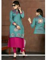 Adorable Embroidered Work Blue Fancy Fabric Party Wear Kurti