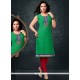 Lace Cotton Party Wear Kurti In Green