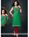 Lace Cotton Party Wear Kurti In Green