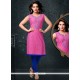 Ruritanian Pink Embroidered Work Cotton Party Wear Kurti