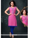 Ruritanian Pink Embroidered Work Cotton Party Wear Kurti