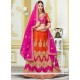 Versatile Patch Border Work Hot Pink And Orange Bhagalpuri Silk Lehenga Choli