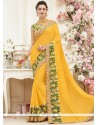 Patch Border Faux Chiffon Classic Saree In Yellow