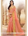 Delectable Patch Border Work Peach Traditional Designer Saree