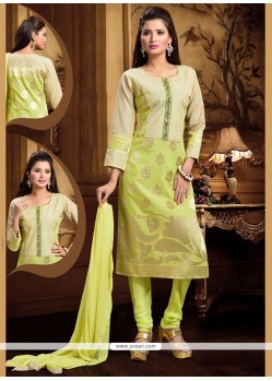 Masterly Embroidered Work Green Chanderi Readymade Suit