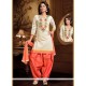 Engrossing Embroidered Work Peach And White Art Silk Readymade Suit