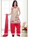 Energetic Art Silk Hot Pink And White Embroidered Work Readymade Suit