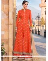 Congenial Bamber Georgette Orange Lace Work Designer Palazzo Suit